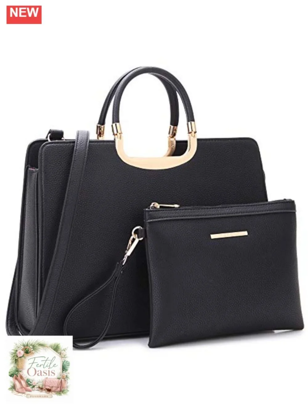 Vegan PU Leather Satchel Purse with Matching Wallet, Work Bag Tote